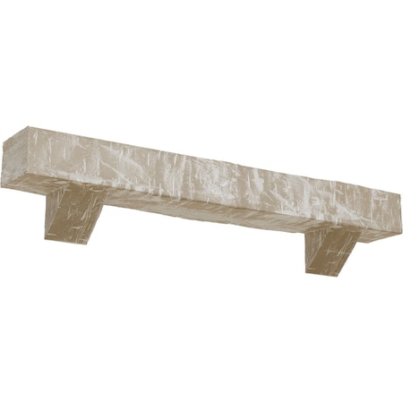 Kit W/ Breckinridge Corbels, White Washed, 6H  X 6D X 36W Hand Hewn Faux Wood Fireplace ManteL